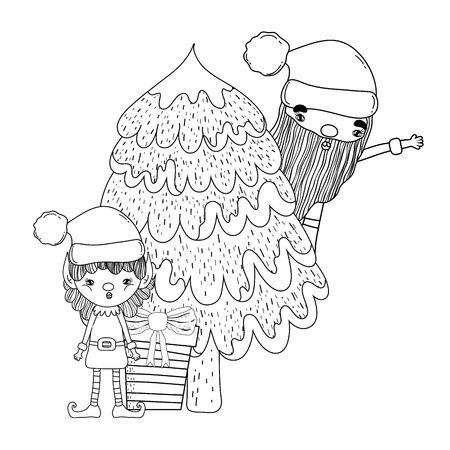 cute christmas santa claus with helper vector illustration designのイラスト素材