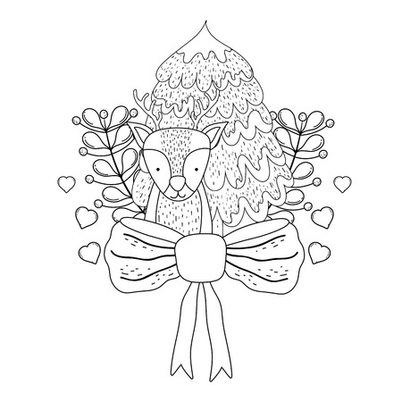 merry christmas tree with reindeer vector illustration designのイラスト素材