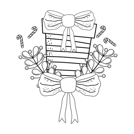 christmas gift box with wreath and ribbon vector illustration designのイラスト素材