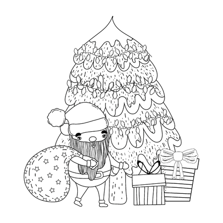 cute christmas santa claus with pine tree vector illustration designのイラスト素材