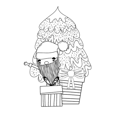 cute christmas santa claus with pine tree vector illustration designのイラスト素材