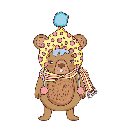 cute little bear with hat vector illustration designのイラスト素材