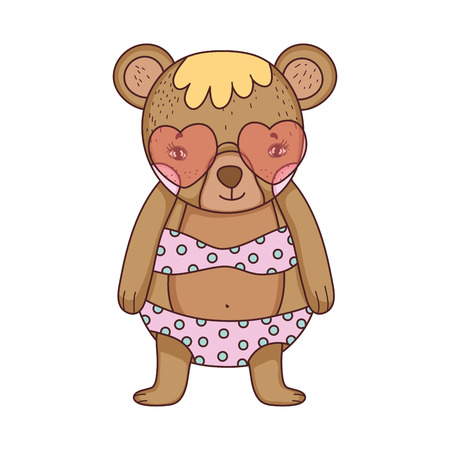 cute little bear with heart sunglasses vector illustration designのイラスト素材