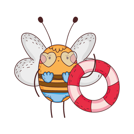 cute little bee with swimsuit and float vector illustration designのイラスト素材