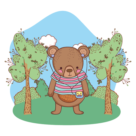 cute little bear with shirt in the camp vector illustrationのイラスト素材