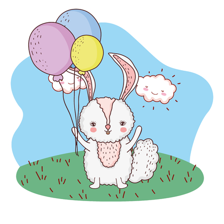 little rabbit with balloons helium in the park vector illustration designのイラスト素材