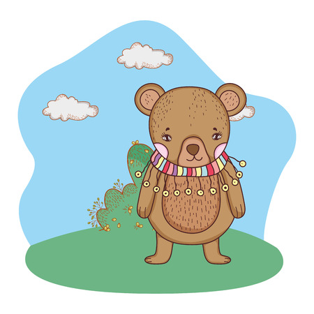 cute little bear with scarf in the camp vector illustration designのイラスト素材