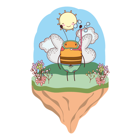 cute little bee with snorkel in the camp vector illustration designのイラスト素材