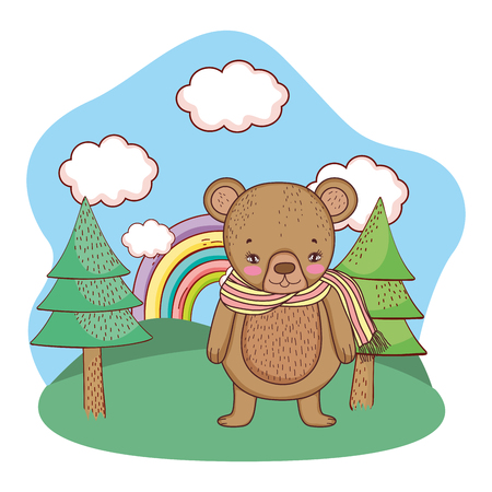 cute little bear with scarf in the camp vector illustration designのイラスト素材