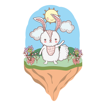 cute little rabbit character in the camp vector illustration designのイラスト素材