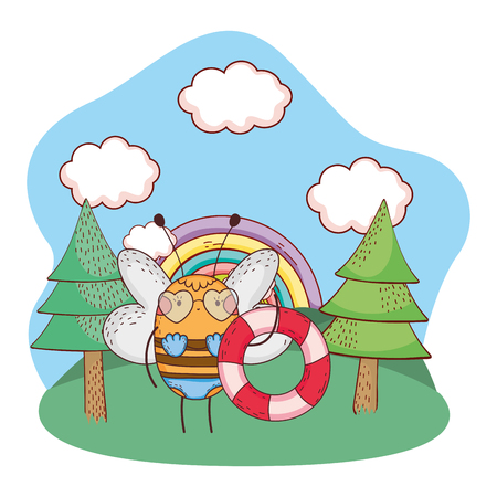little bee with swimsuit and float in the camp vector illustration designのイラスト素材