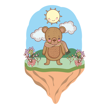cute little bear with scarf in the camp vector illustration designのイラスト素材