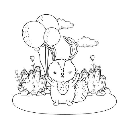 little rabbit with balloons helium in the park vector illustration designのイラスト素材