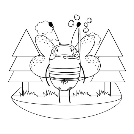 cute little bee with snorkel in the camp vector illustration designのイラスト素材