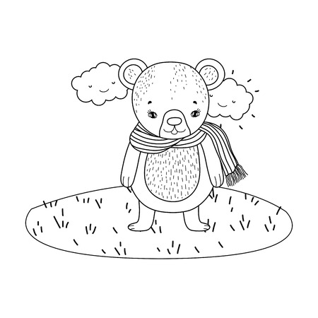 cute little bear with scarf in the camp vector illustration designのイラスト素材