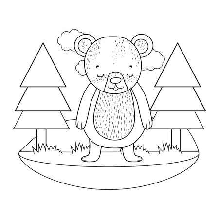 cute little bear in the camp vector illustration designのイラスト素材