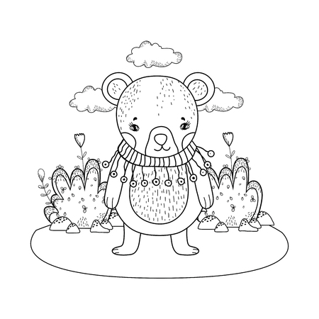 cute little bear with scarf in the camp vector illustration designのイラスト素材