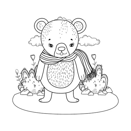 cute little bear with scarf in the camp vector illustration designのイラスト素材