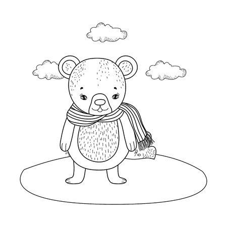 cute little bear with scarf in the camp vector illustration designのイラスト素材