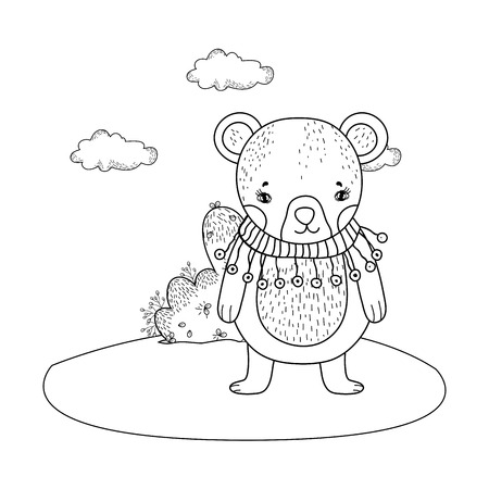 cute little bear with scarf in the camp vector illustration designのイラスト素材