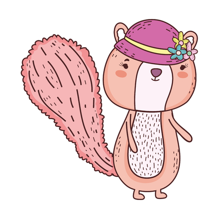 cute little chipmunk with female hat vector illustration designのイラスト素材