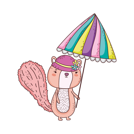 cute little chipmunk with umbrella vector illustration designのイラスト素材