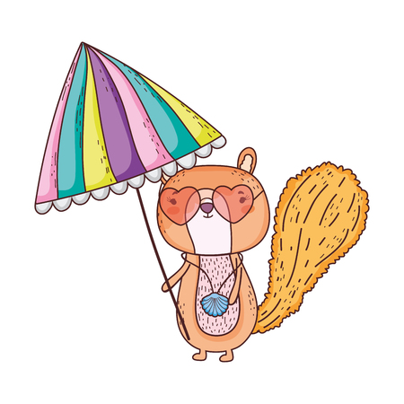 chipmunk with umbrella and heart sunglasses vector illustration designのイラスト素材
