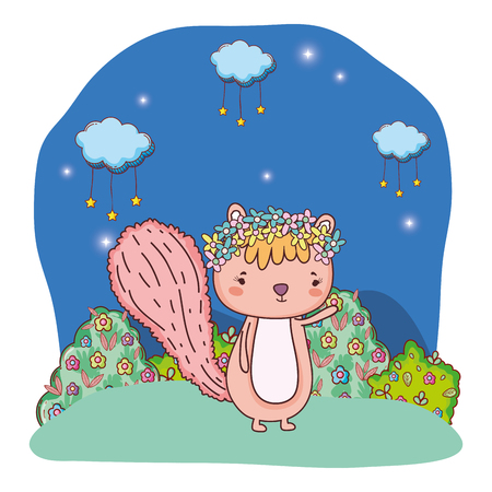 cute little chipmunk in the field vector illustration designのイラスト素材