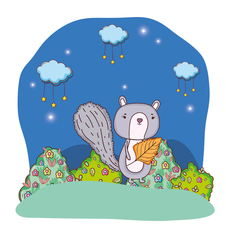 cute little chipmunk with leaf in the field vector illustration designのイラスト素材