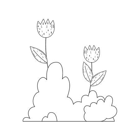 garden bush with flowers vector illustration designのイラスト素材
