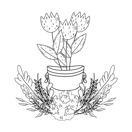 metal bucket with flowers garden vector illustration designのイラスト素材