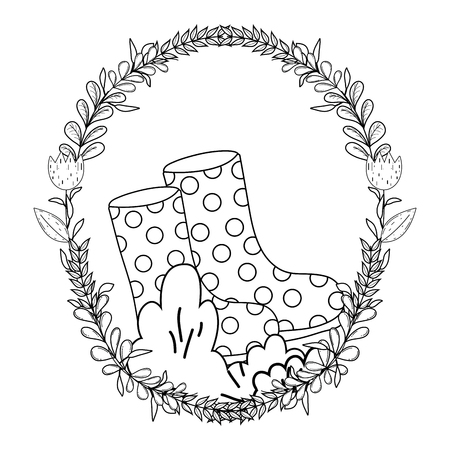 gardener boots rubber with wreath vector illustration designのイラスト素材