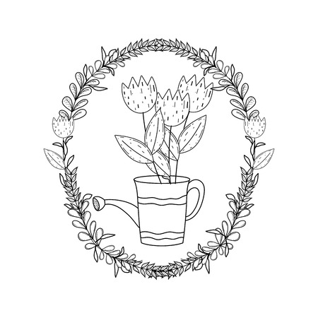 gardener shower sprinkler with wreath vector illustration designのイラスト素材