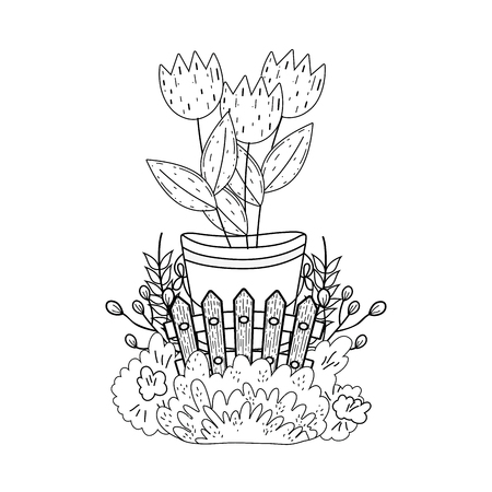 metal bucket with flowers garden vector illustration designのイラスト素材