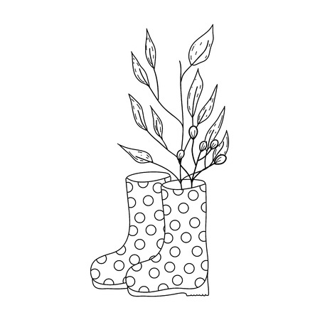 gardener boots rubber with leafs vector illustration designのイラスト素材