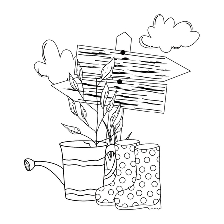 gardener shower sprinkler with boots vector illustration designのイラスト素材