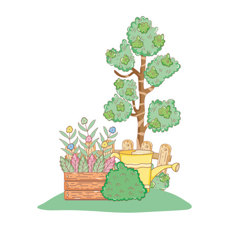 tree plant with garden and sprinkler vector illustration designのイラスト素材