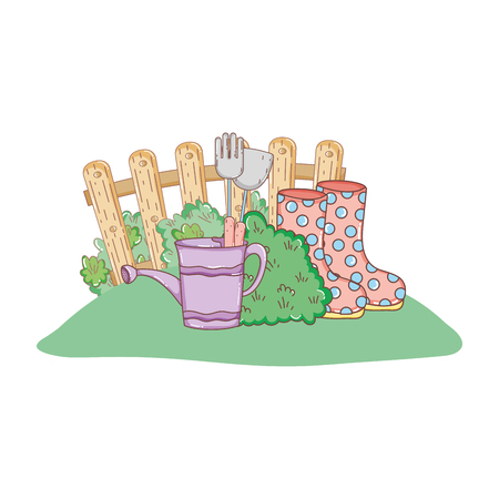 gardener boots rubber with flowers garden vector illustration designのイラスト素材