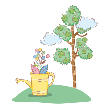 tree plant with garden and sprinkler vector illustration designのイラスト素材