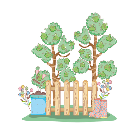 gardener boots rubber with fence vector illustration designのイラスト素材
