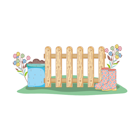 gardener boots rubber with fence vector illustration designのイラスト素材