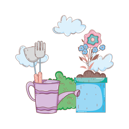 gardener shower sprinkler with leafs and flowers vector illustrationのイラスト素材
