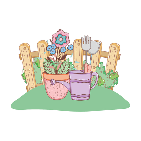 garden bush with fence and flowers vector illustration designのイラスト素材