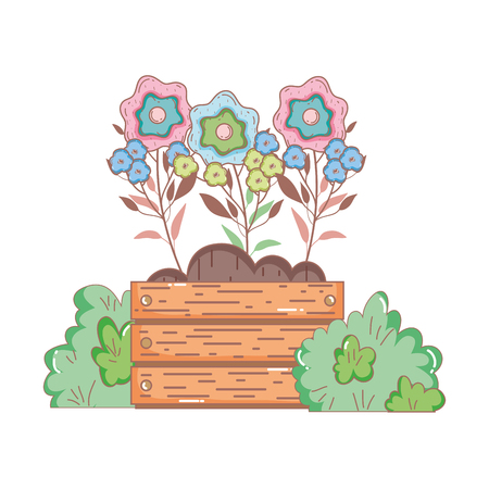 garden bush with flowers vector illustration designのイラスト素材