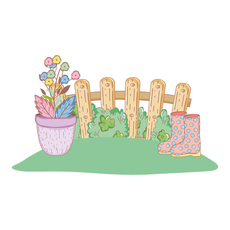 gardener boots rubber with fence vector illustration designのイラスト素材