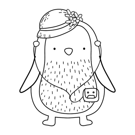 cute little penguin with female hat vector illustration designのイラスト素材