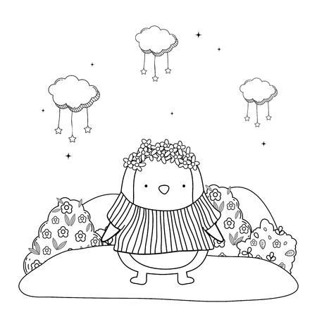 cute little penguin with shirt in the camp vector illustration designのイラスト素材