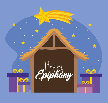 manger with presets and shopping star to epiphany vector illustrationのイラスト素材