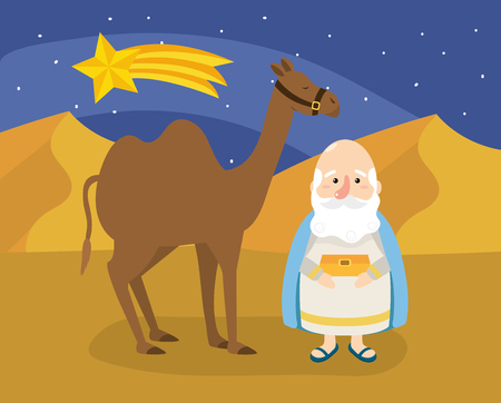 melchior magician king with gold and camel vector illustrationのイラスト素材