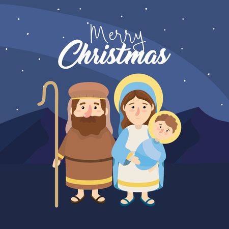 joseph and mery with jesus to happy epiphany vector illustrationのイラスト素材